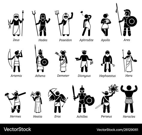 Ancient greek mythology gods and goddesses Vector Image