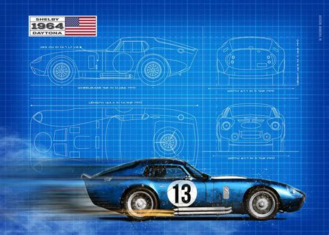 'Daytona Coupe Blueprint' Poster, picture, metal print, paint by Theo ...