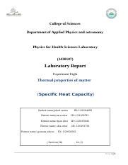 Exp 07 - Specific Heat Capacity- Online Lab Report .docx - College of Sciences Department of ...