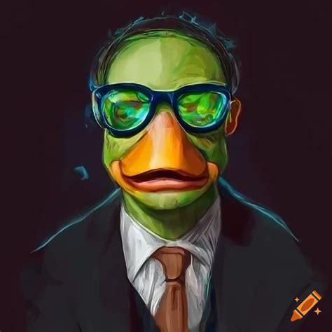 Digital art portrait of a man wearing a cyan duck mask