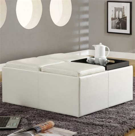 White Leather Ottoman Coffee Table Furniture | Roy Home Design