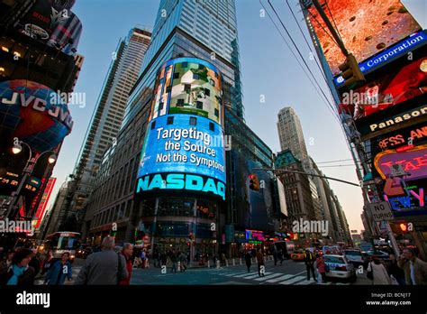 The Nasdaq stock exchange building in Times Square in New York City ...