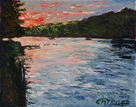 Sunset on Lake Austin Painting by Connie Taylor - Fine Art America