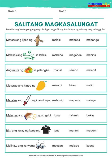 Salitang Magkasalungat Worksheets (SET 1) — The Filipino Homeschooler