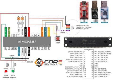 Wiring a Stand Alone ATMEGA328P CMOS 8Bit Microcontroller | 14Core.com ...