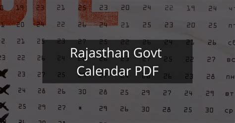 Rajasthan Govt Calendar PDF Free Download 2024