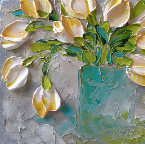 Original Painting Impasto White Tulips Free Shipping USA