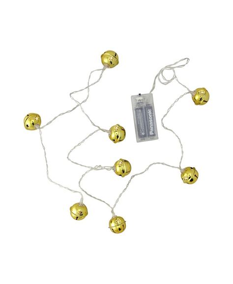 Northlight 8ct LED Gold Jingle Bell with Star Cut-Outs Battery Operated Christmas Lights - Clear ...