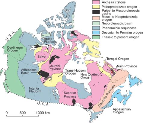 Simplified geological map of Canada with the location of the lake ...