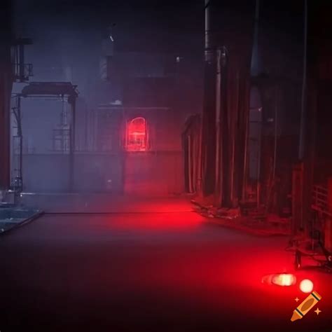 Night view of industrial area with red lights