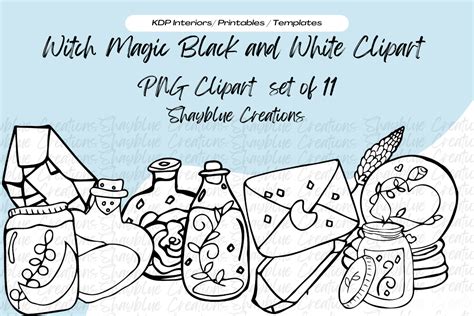 Witch Magic Black and White Clipart Graphic by blue creations · Creative Fabrica