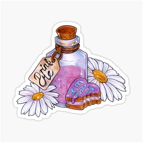 "Drink me, eat me bottle cakes in Alice style" Sticker for Sale by ZadzeneaArt | Redbubble