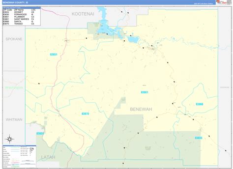 Benewah County, ID Zip Code Wall Map Basic Style by MarketMAPS - MapSales