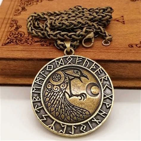 Ethnic Odin Raven Moon Rune Pendant Necklace Men Pagan Jewelry Box Pack Drop Shipping-in Pendant ...