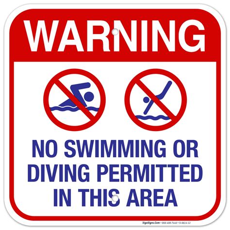 No Swimming Or Diving Permitted In This Area Sign, Pool Sign, - Walmart.com