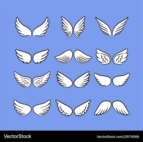 Cartoon angel wings set hand drawn wings isolated Vector Image