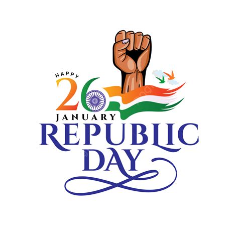 Happy Republic Day Typography Greeting With Hand Logo And Tiranga Flag, Happy Republic Day ...