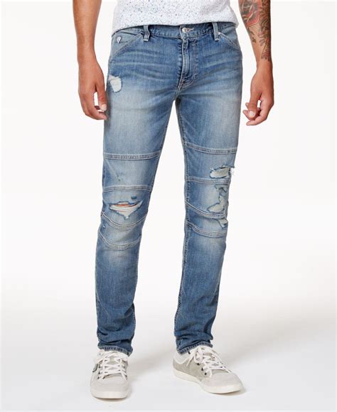 Guess Denim Men's Slim-fit Tapered Stretch Destroyed Moto Jeans in Blue ...