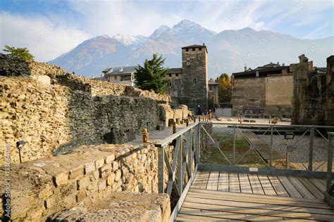 Roman ruins in the city of Aosta, Italy Stock Photo | Adobe Stock