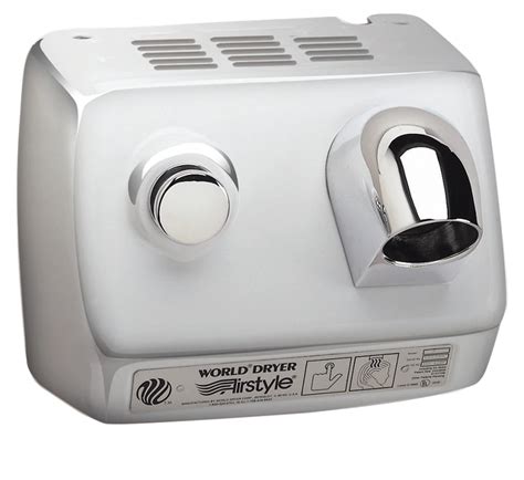 World Dryer® DB1-972 (115V - 15 Amp) Polished (Bright) Stainless Steel Push-Button Airstyle ...