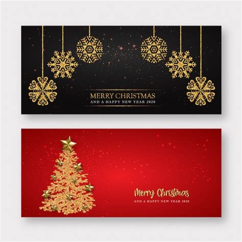 Premium Vector | Red and golden merry christmas banner background