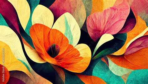 Abstract colorful flowers decorative background. Beautiful floral luxury wallpaper, digital art ...