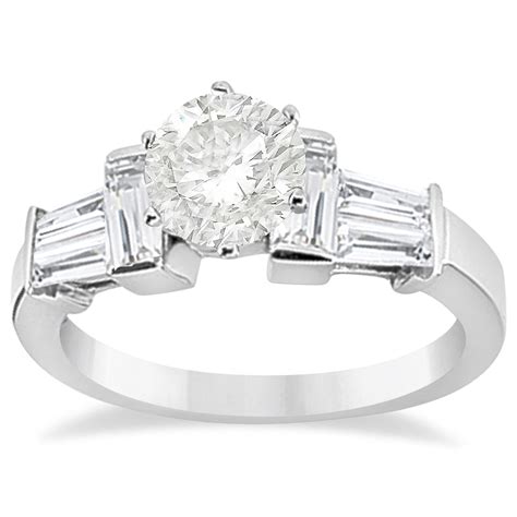 Baguette Diamond Engagement Ring Setting 14k White Gold 0.96ct - U8573