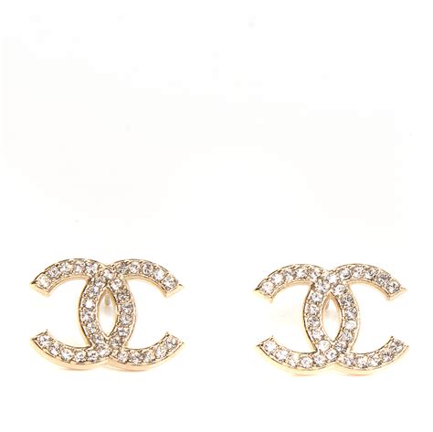 CHANEL Crystal CC Earrings Gold 81552