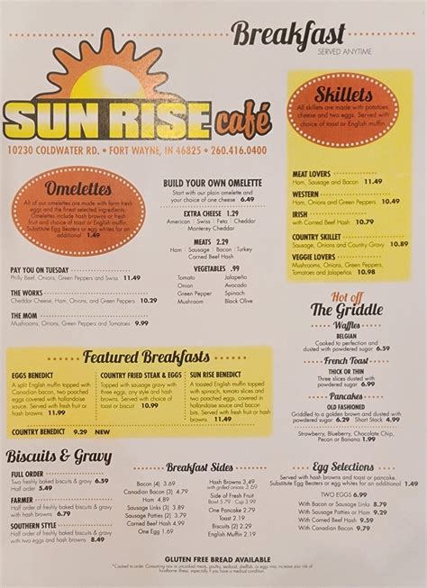 Menu – Sunrise Cafe