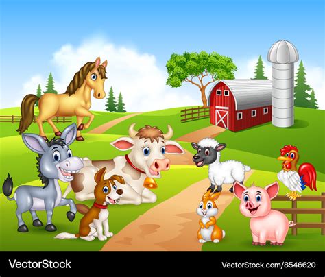 Farm background with happy animals Royalty Free Vector Image