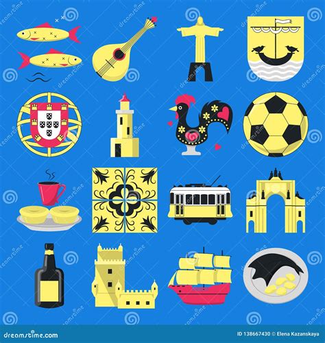 Portugal Culture Icons Set in Flat Style Stock Illustration - Illustration of football, lisbon ...