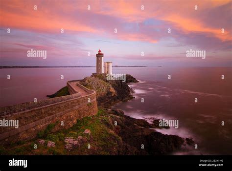 Lighthouse Phare du Petit Minou at sunset, Brittany, France Stock Photo ...