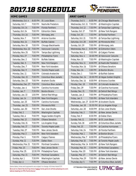 Pittsburgh Penguins 2025 Schedule Printable Free - Peggy Blakelee