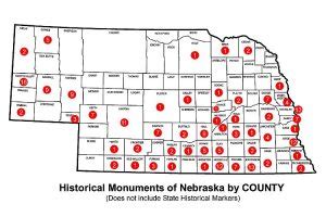 Historical Markers of Nebraska by County.(Courtesy History Nebraska).