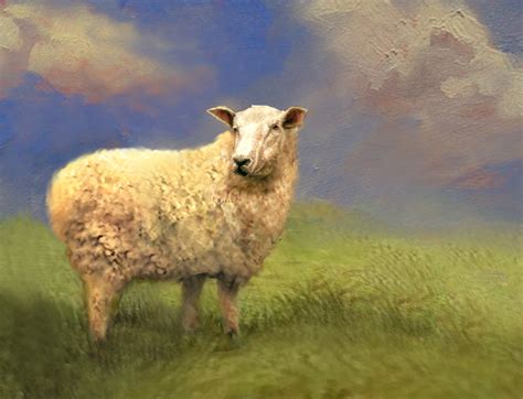 Sheep Painting. Modern Farm Painting. Pasture and One Sheep. One in a ...