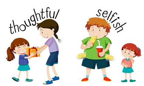 English vocabulary word thoughtful and selfish 366151 Vector Art at ...