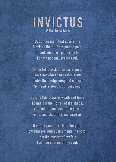 Invictus by William Ernest Henley Famous Poem Quote on Blue Worn Canvas ...