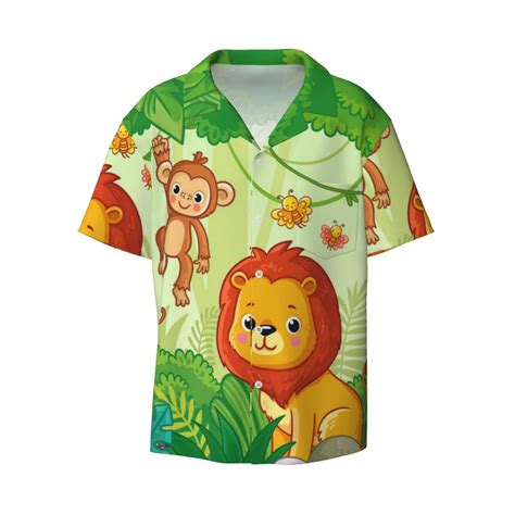 Coaee African Animals in the Jungle Men's Casual Button Down Shirt, Short Sleeve Business ...