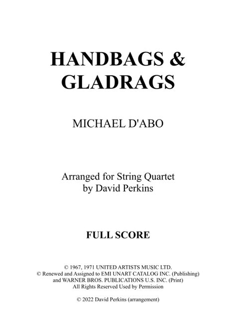 Handbags And Gladrags (arr. David Perkins) Sheet Music | Stereophonics | String Quartet