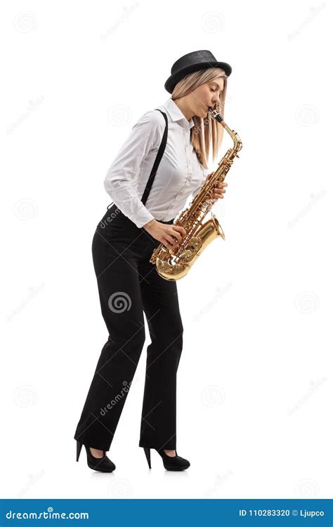 Female Jazz Musician Playing a Saxophone Stock Photo - Image of full, musician: 110283320