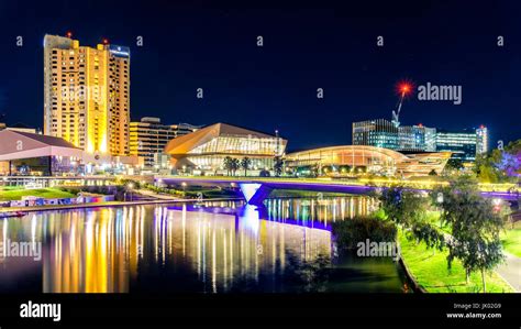 Adelaide, Australia - April 16, 2017: Adelaide city skyline illuminated ...