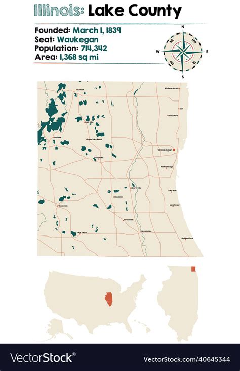 Map of lake county in illinois Royalty Free Vector Image