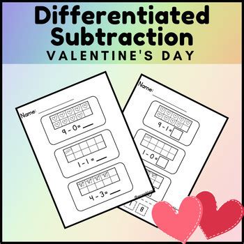 Tens Frame Single Digit Subtraction | Differentiated | Valentine's Day