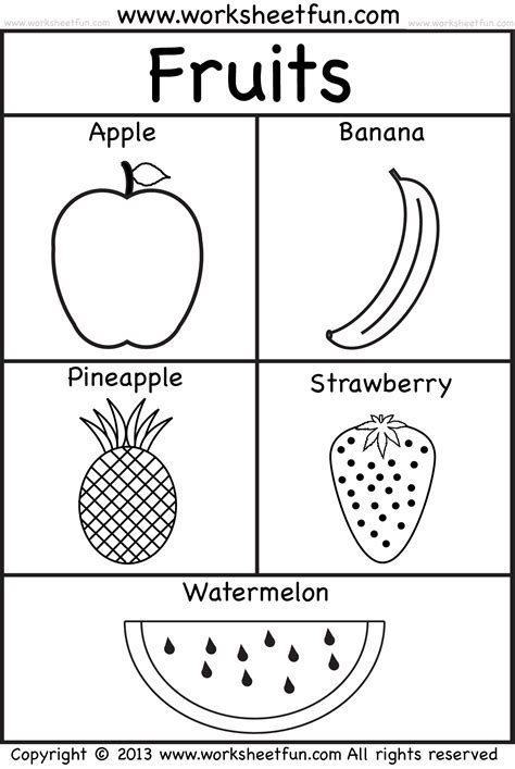 Fruits Coloring Worksheet For Kindergarten