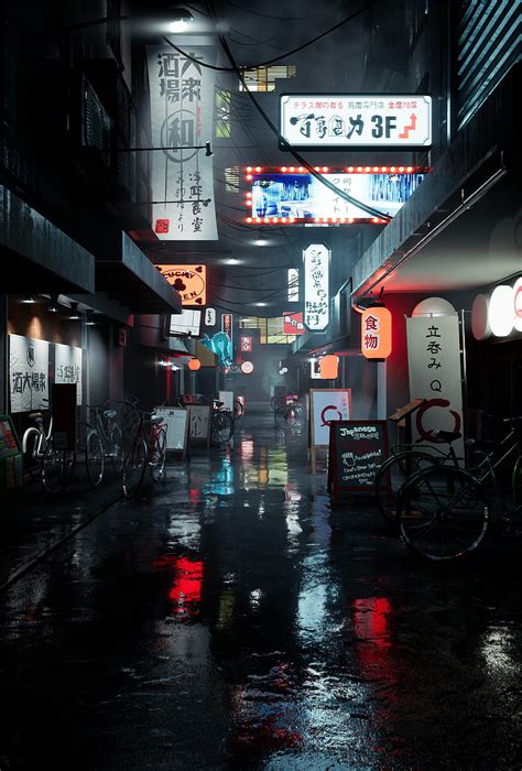 1440x900px, 720P free download | City, 3D, japan, kanji, text, bicycle, road, wet, vertical ...