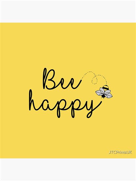 "Bee happy, positive quote print on yellow background" Sticker for Sale ...