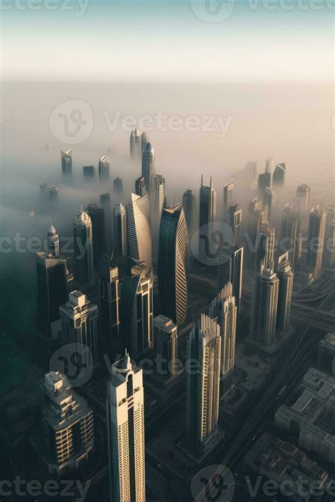 Aerial View, Mega Tall Skyscrapers of Dubai Covered in Early Morning ...