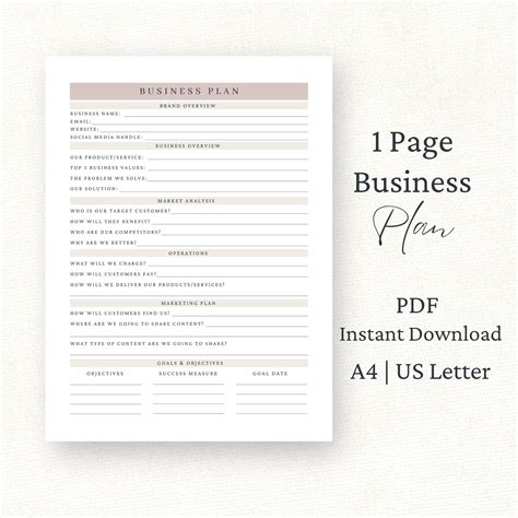 1 Page Business Plan Template, Canva Template, PDF, Start-up Plan ...