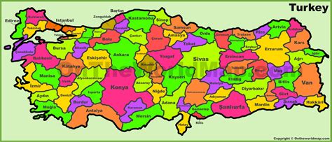 Administrative divisions map of Turkey