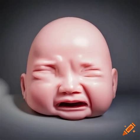 Art installation of a crying giant plastic baby